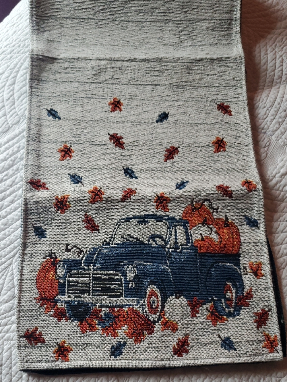 Autumn Truck Tapestry Runner with Pumpkins